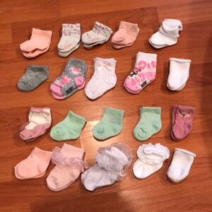 20 pair Mixed Baby Socks Bundle - Pastel Pink, Mint, White